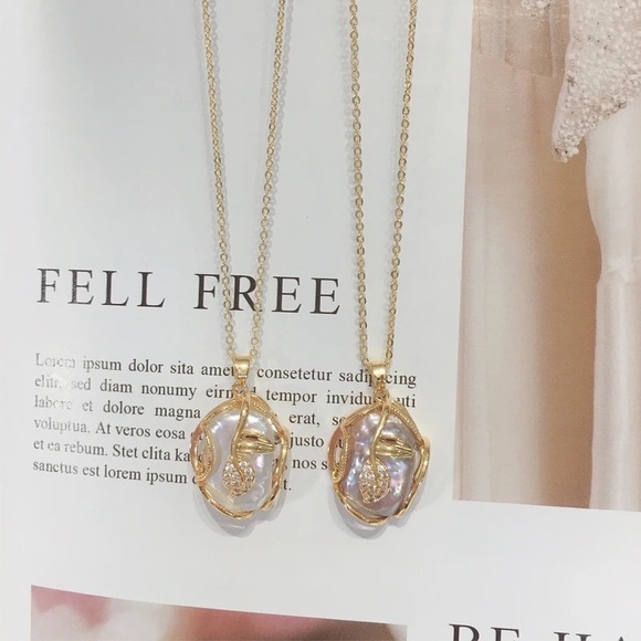 Authentic freshwater baroque pearl jewelry set: necklace & earrings & ring set - Picture 5 of 10